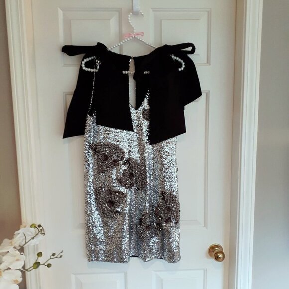 NWT custommade sequin silver & black cocktail shift holiday dress, XS - Picture 7 of 10